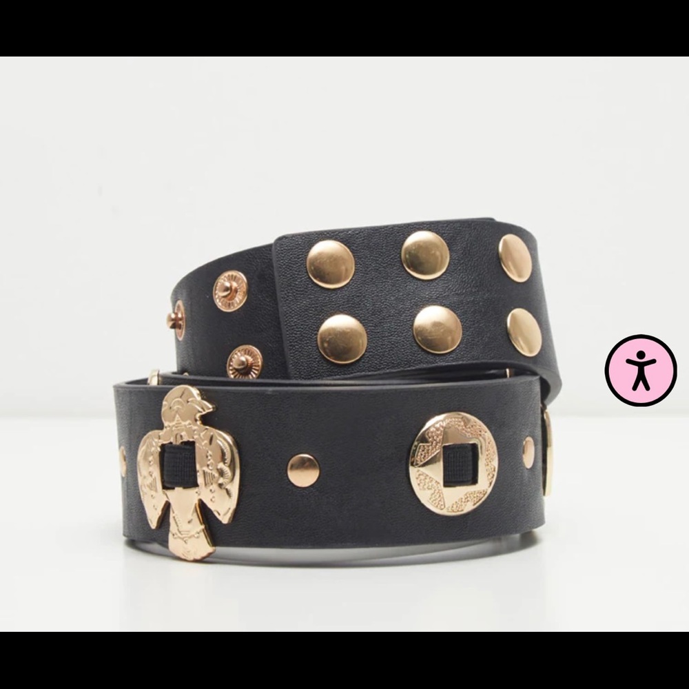 Pretty little thing black gold charm waist belt